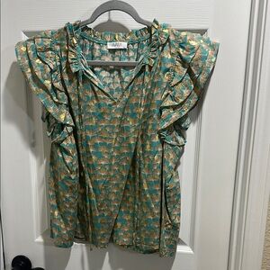Zara Green and Gold Patterned Blouse